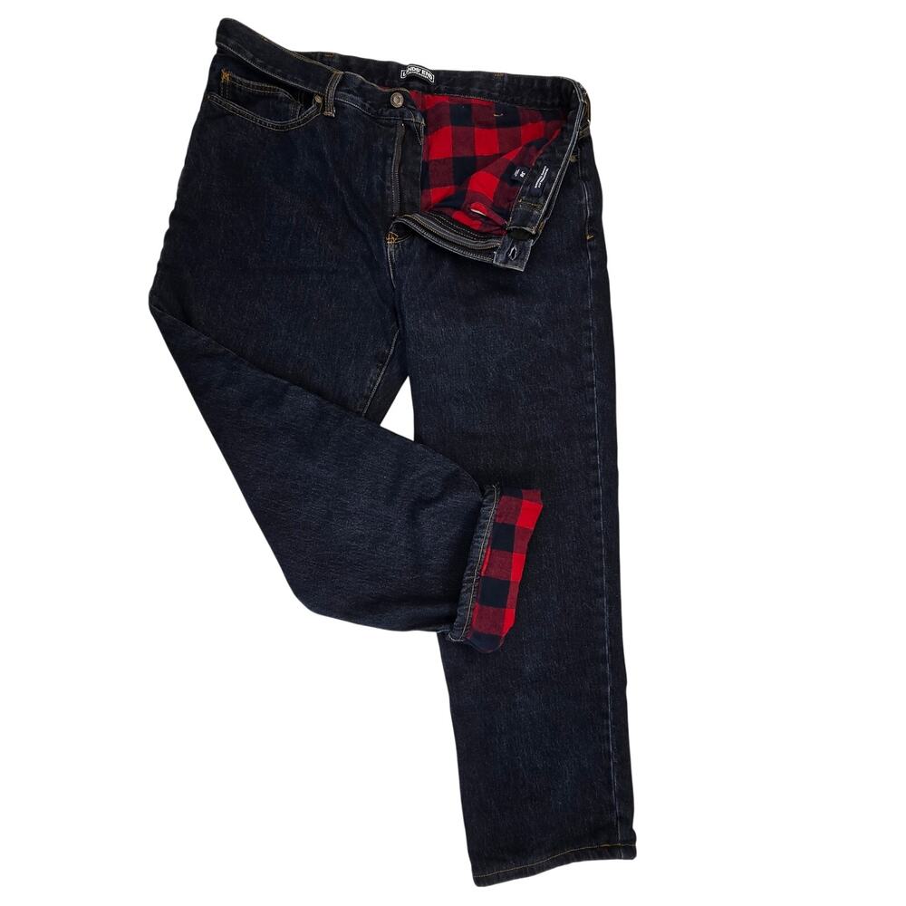 Vintage Lands' End Blue Jeans Plaid Flannel Lined Square Rigger Men's 38 x 28